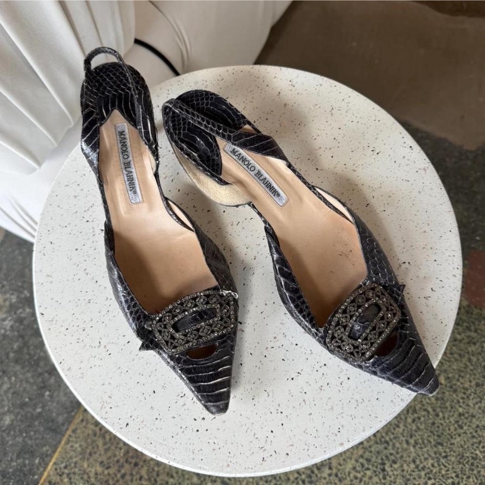 Manolo Blahnik Black Textured Heels